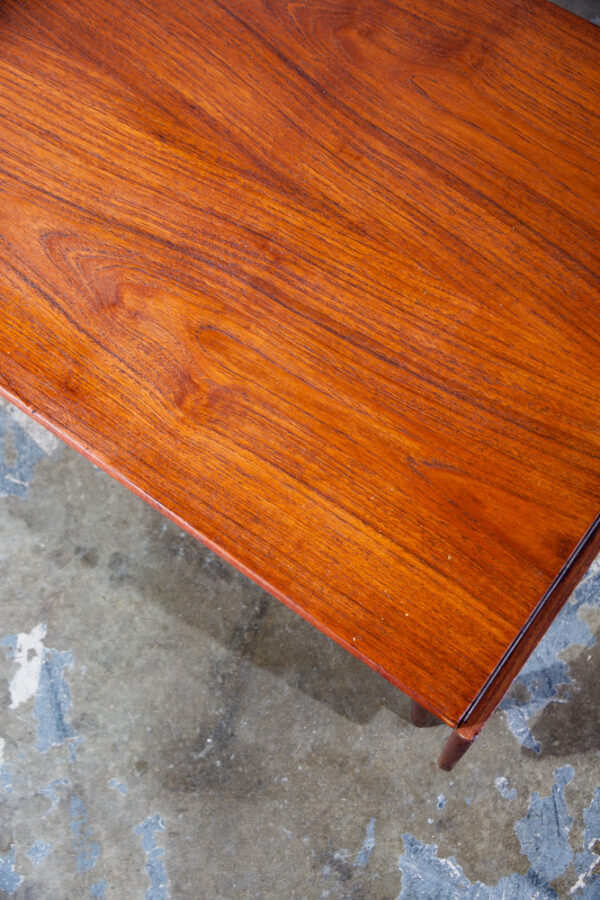 Mid Century Danish Modern Coffee Table Surfboard Teak Drop Leaf Denmark Sliding Extension - Image 9