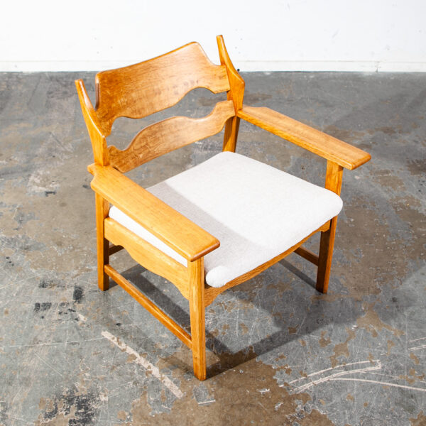 Mid Century Danish Modern Lounge Chair Henning Kjaernulf Oak Razor Armchair Off White Fabric Solid Wood
