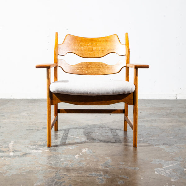 Mid Century Danish Modern Lounge Chair Henning Kjaernulf Oak Razor Armchair Off White Fabric Solid Wood - Image 7