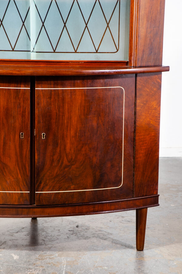 Mid Century Danish Corner Cabinet Bar Liquor Teak Glass Round Front Locking Denmark Sliding Doors  2 Tier Storage - Image 12
