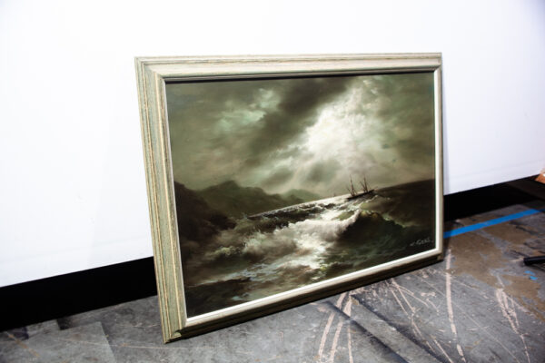 Mid Century Oil Painting Original Seascape Eugene Garin 1950 Transparent Wave Storm Night Argentina Signed - Image 3