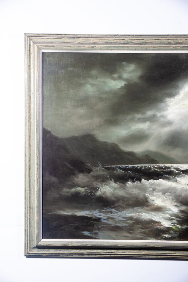 Mid Century Oil Painting Original Seascape Eugene Garin 1950 Transparent Wave Storm Night Argentina Signed - Image 5
