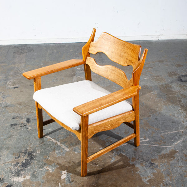 Mid Century Danish Modern Lounge Chair Henning Kjaernulf Oak Razor Armchair Off White Fabric Solid Wood - Image 6