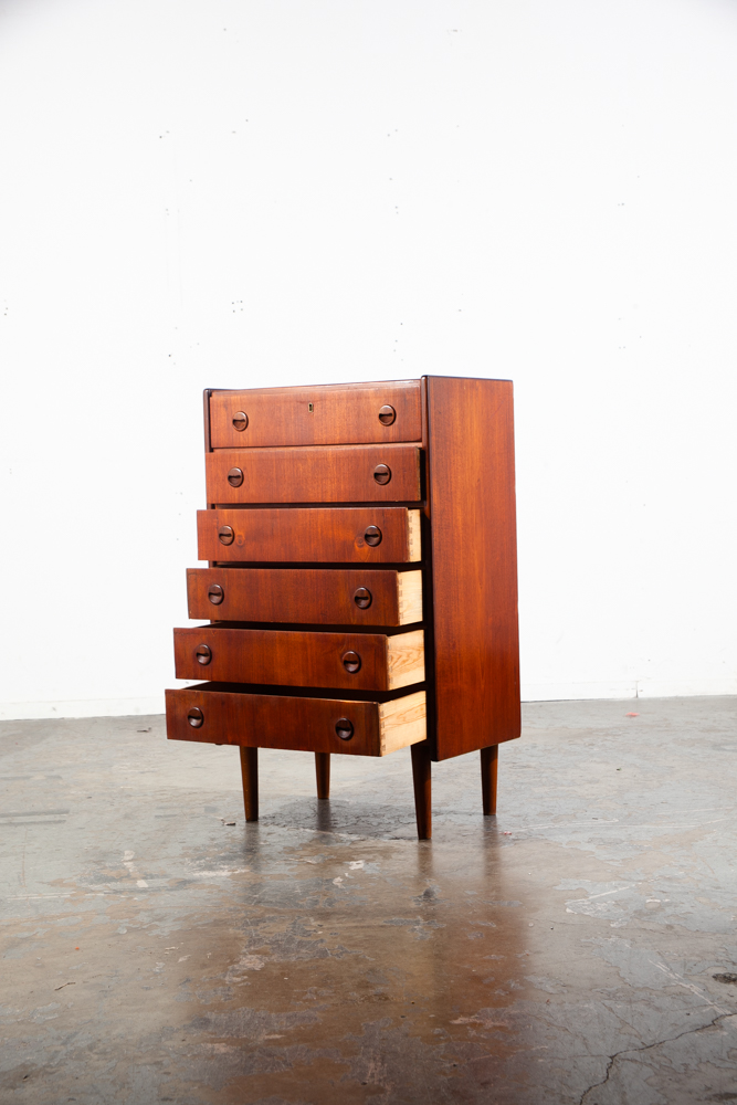 Mid Century Danish Modern Highboy Solid Teak Dresser 6 Drawer Eyelid Denmark Vintage High Tall - Image 7