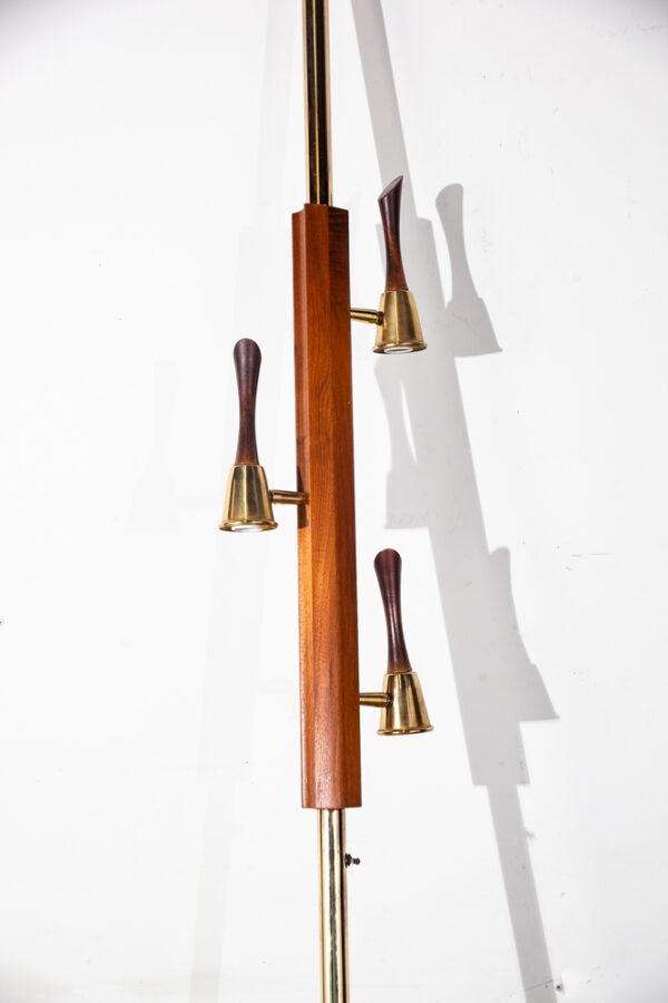Mid Century Modern Floor Lamp Tension Pole 3 Light Solid Walnut Milk Glass Mcm Large Lighting Brass Gold Working - Image 3