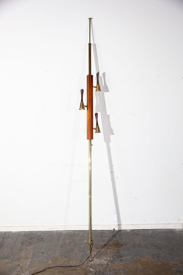 Mid Century Modern Floor Lamp Tension Pole 3 Light Solid Walnut Milk Glass Mcm Large Lighting Brass Gold Working - Image 8
