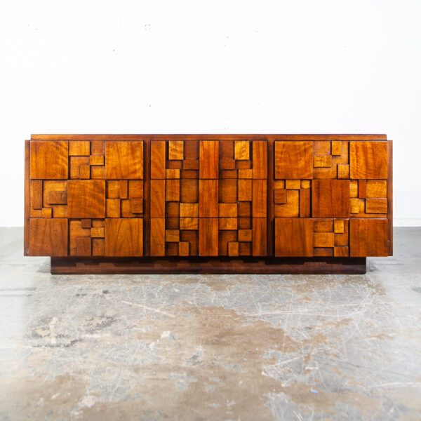 Mid Century Modern Credenza Dresser Lane Mosaic Pueblo Brutalist 9 Drawer Wood Large Abstract Made in USA Drexel Danish Vintage - Image 2