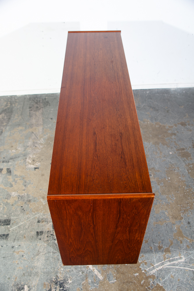 Mid Century Danish Modern Credenza Sideboard Teak Sliding Doors Denmark Vintage Storage Teak Drawers - Image 3
