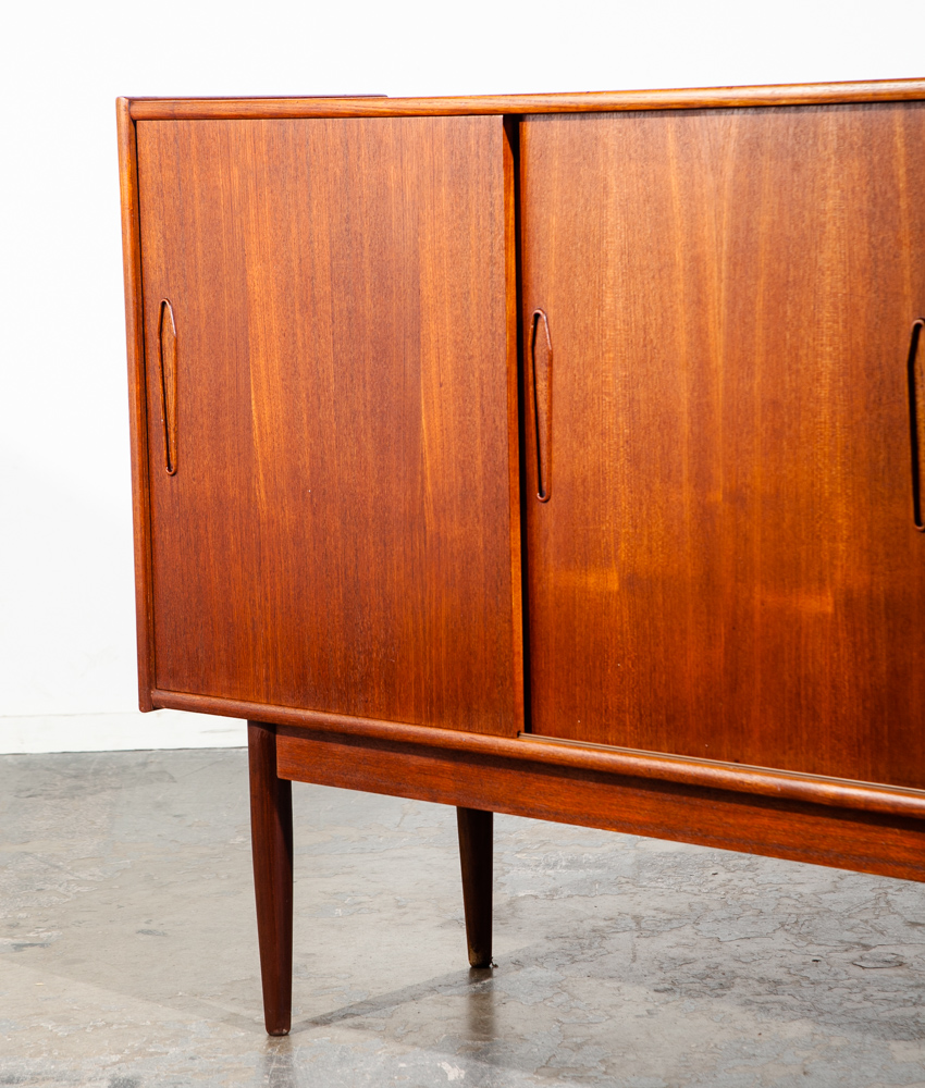 Mid Century Danish Modern Credenza Sideboard Teak Sliding Doors Denmark Vintage Storage Teak Drawers - Image 8