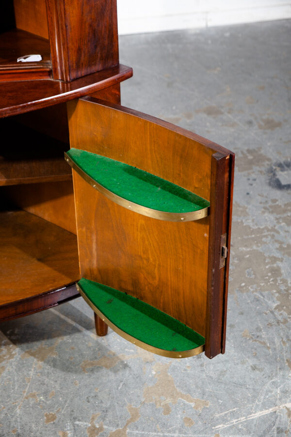 Mid Century Danish Corner Cabinet Bar Liquor Teak Glass Round Front Locking Denmark Sliding Doors  2 Tier Storage - Image 5