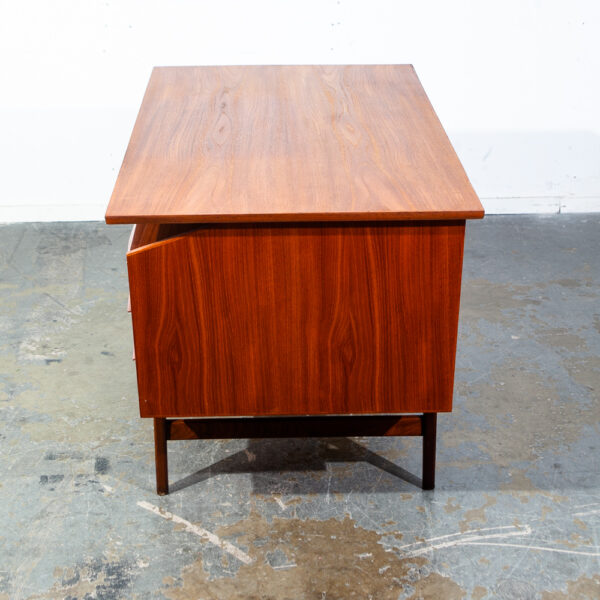 Mid Century Danish Modern Desk Executive Teak Floating Bar Drawers Denmark Mcm Locking Drawers - Image 8