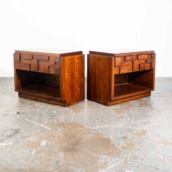 Mid Century Modern Nigtstands End Side Tables Lane Mosaic Pueblo Brutalist Pair Set Paul Evans Vintage Drawer Abstract Art