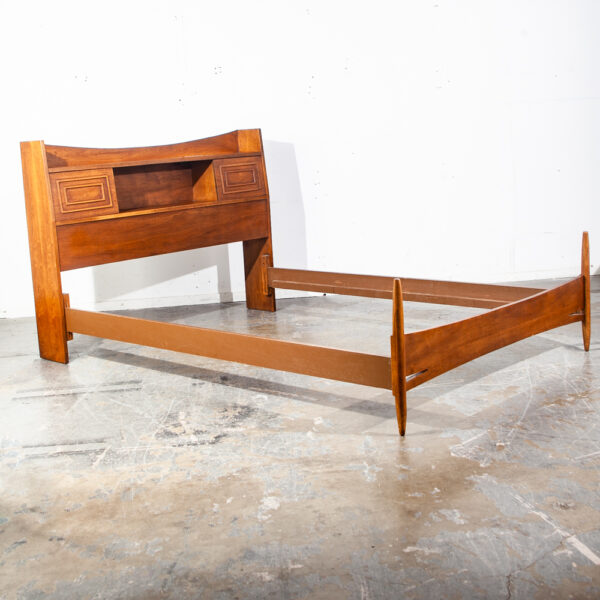 Mid Century Modern Headboard bed frame Full S Broyhill Sculptra Foot Board Mcm Walnut Brazilia - Image 2