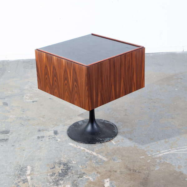 Mid Century Modern Jewelry Chest Side Table Artisan George Nelson Walnut Cube Square Denmark Hand Made Brass Black - Image 7