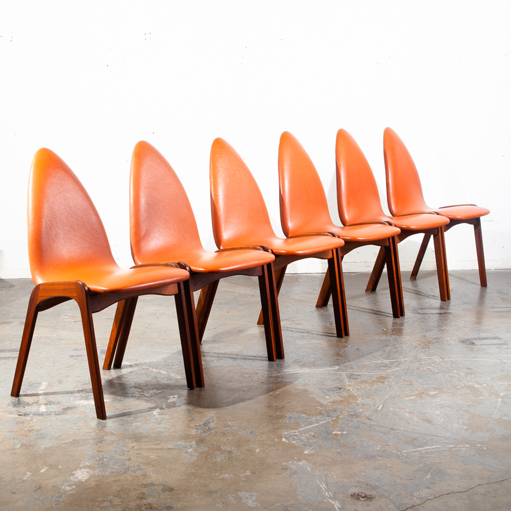 Mid Century Modern Dining Chairs Set 6 Chet Beardsley Walnut Orange Cal Vintage Design Mcm