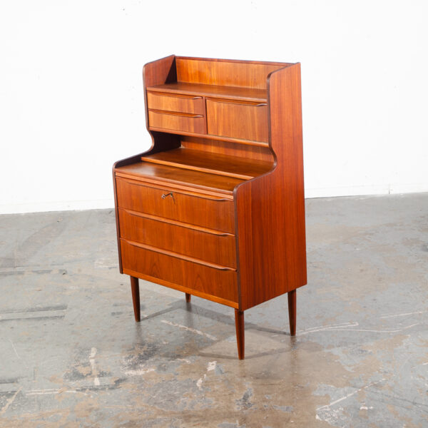 Mid Century Danish Modern Secretary Desk Teak Mirror Desk Denmark Drawers Shelf Vintage