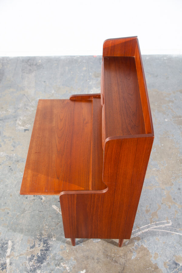Mid Century Danish Modern Secretary Desk Teak Mirror Desk Denmark Drawers Shelf Vintage - Image 10
