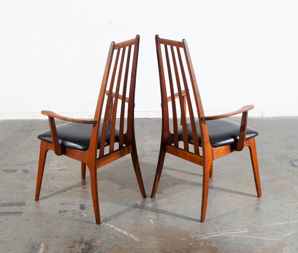 Mid Century Modern Dining Chairs Set 8 Armchairs Solid Walnut Wood Richbilt High Back Black Captains Drexel - Image 5