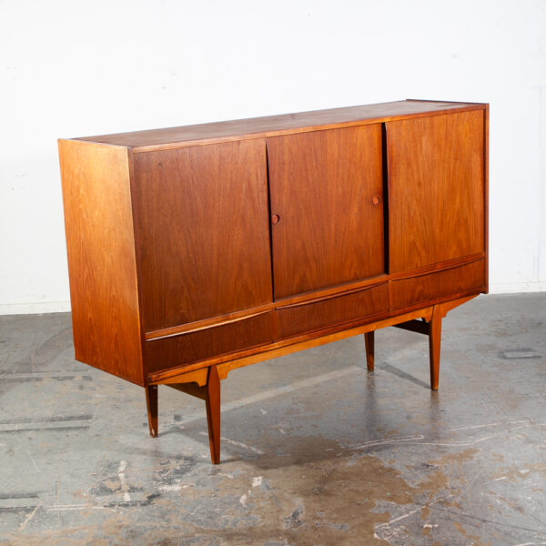 Mid Century Danish Modern Credenza Highboard Teak Wood Drawers E.W Bach Denmark Vintage Mcm Classic Sliding Doors - Image 2