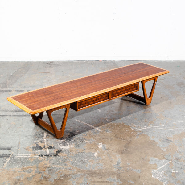 Mid Century Modern Coffee Table Walnut Wood Lane Perception Long Cocktail Surfboard Mcm Vintage Danish Denmark  Long Rectangle