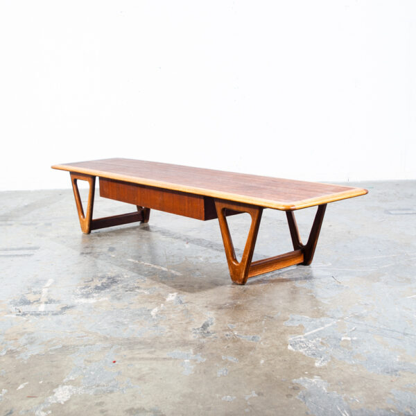 Mid Century Modern Coffee Table Walnut Wood Lane Perception Long Cocktail Surfboard Mcm Vintage Danish Denmark  Long Rectangle - Image 2