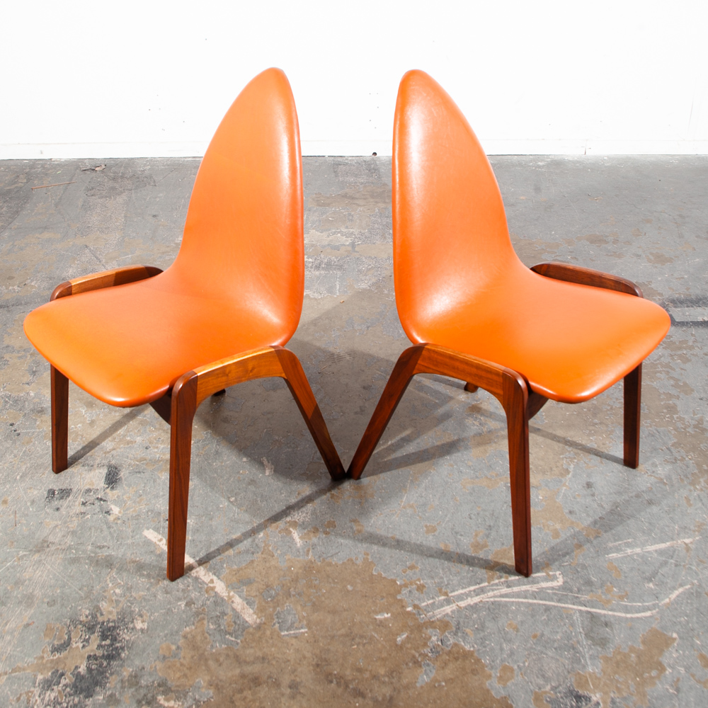 Mid Century Modern Dining Chairs Set 6 Chet Beardsley Walnut Orange Cal Vintage Design Mcm - Image 10