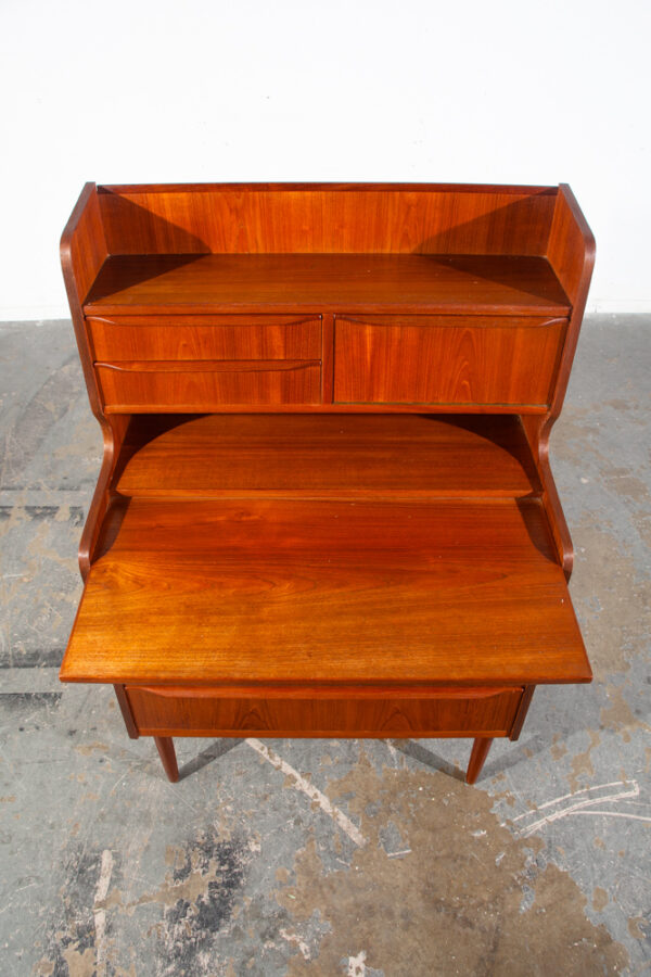 Mid Century Danish Modern Secretary Desk Teak Mirror Desk Denmark Drawers Shelf Vintage - Image 6