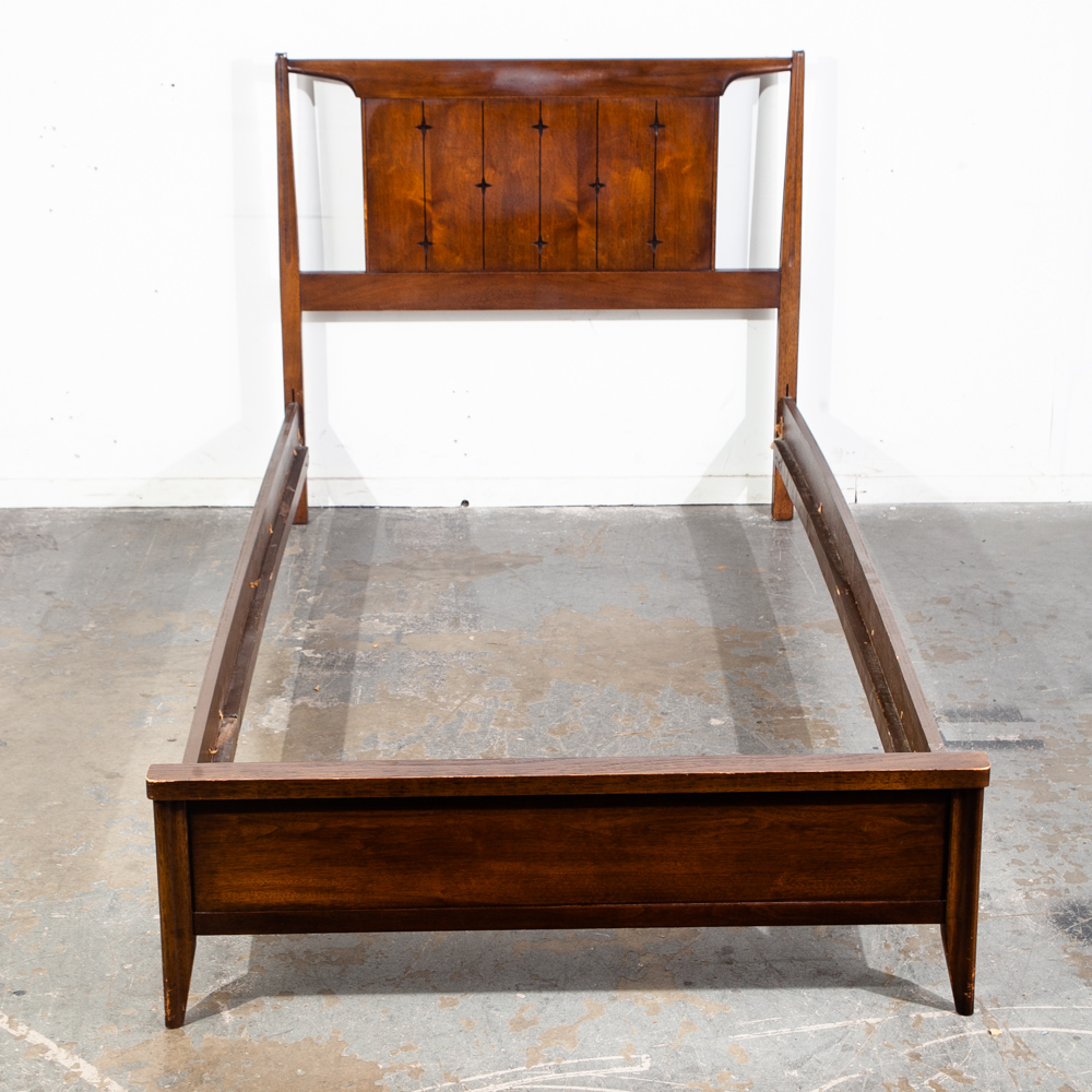 Mid Century Modern Bed Frame Twin Size Broyhill Saga Walnut Headboard Vintage - Image 2