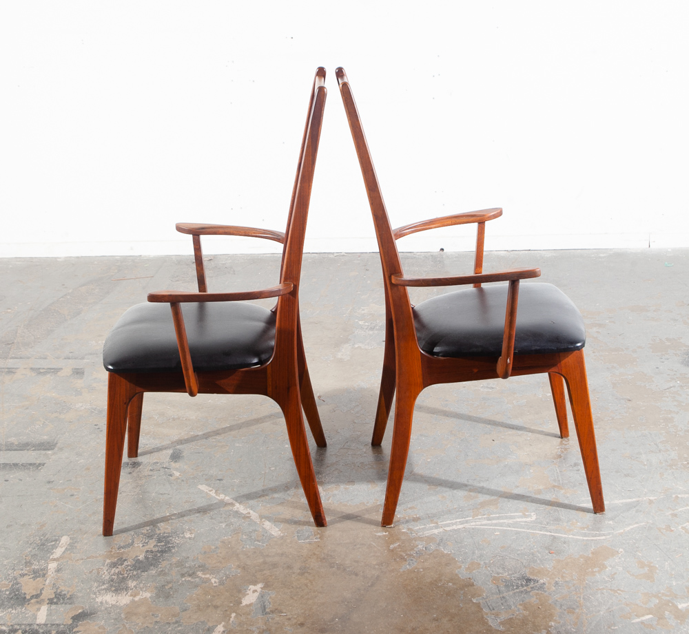 Mid Century Modern Dining Chairs Set 8 Armchairs Solid Walnut Wood Richbilt High Back Black Captains Drexel - Image 9