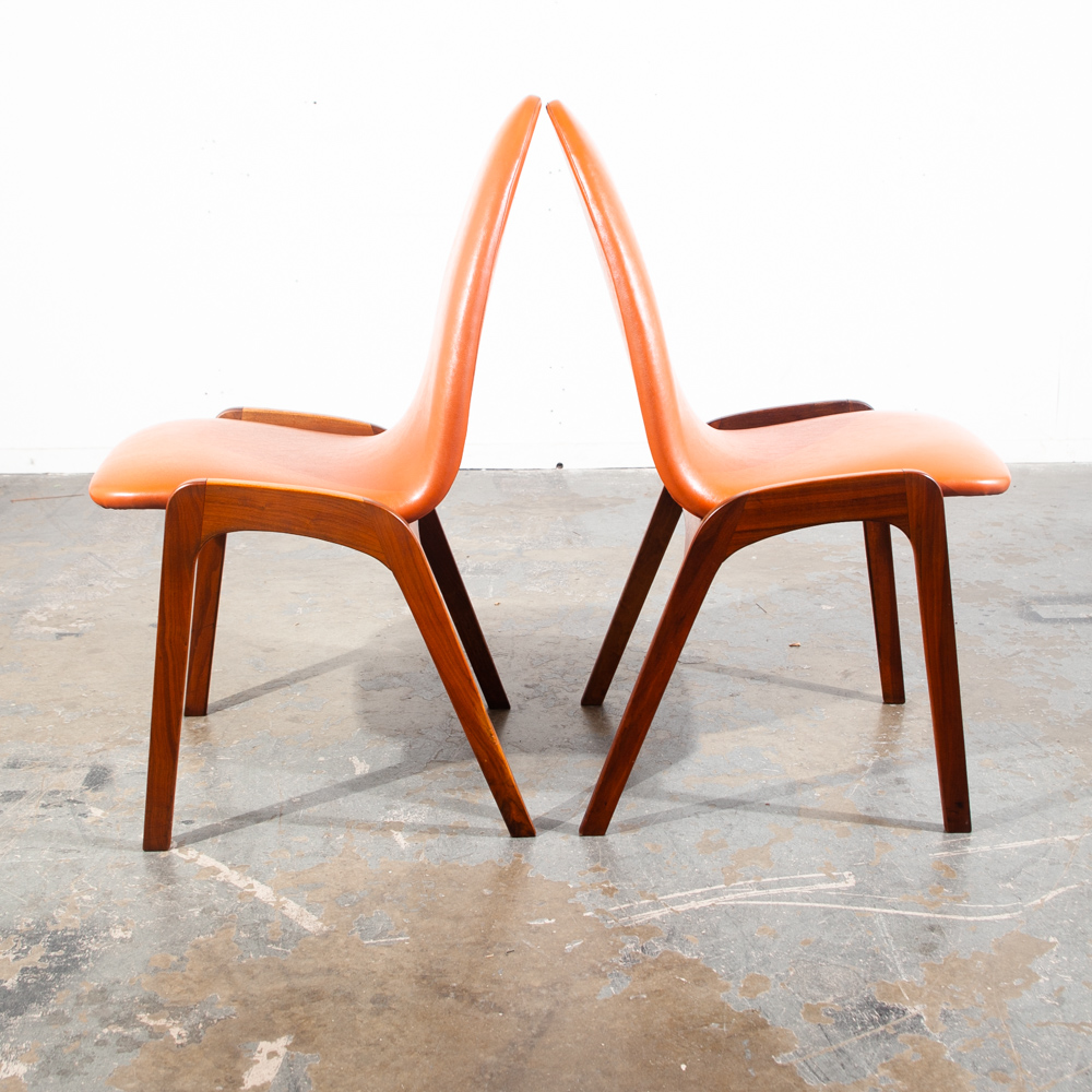 Mid Century Modern Dining Chairs Set 6 Chet Beardsley Walnut Orange Cal Vintage Design Mcm - Image 6