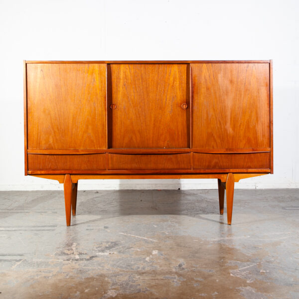 Mid Century Danish Modern Credenza Highboard Teak Wood Drawers E.W Bach Denmark Vintage Mcm Classic Sliding Doors