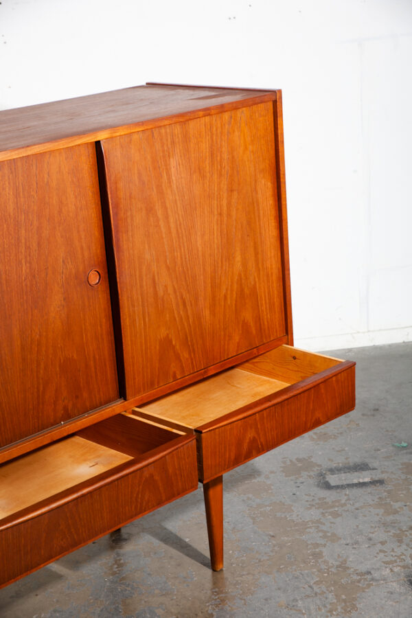 Mid Century Danish Modern Credenza Highboard Teak Wood Drawers E.W Bach Denmark Vintage Mcm Classic Sliding Doors - Image 9