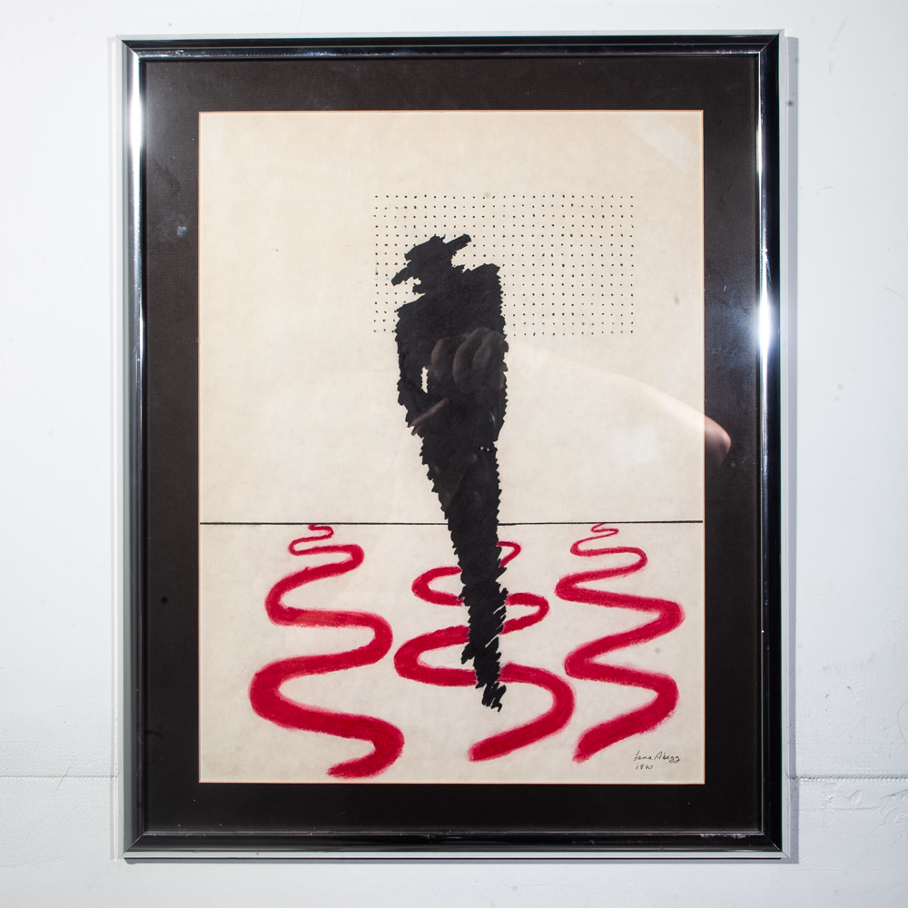 Mid Century Modern Abstract Original Art Black Red Abstract Pen Pop Signed Shadow - Image 2