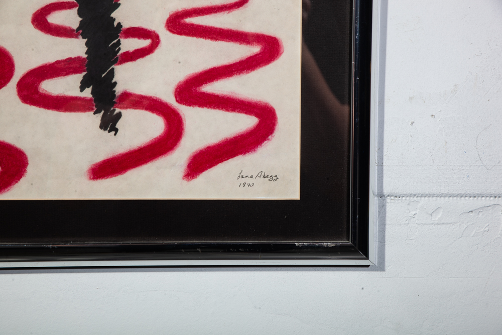 Mid Century Modern Abstract Original Art Black Red Abstract Pen Pop Signed Shadow - Image 7