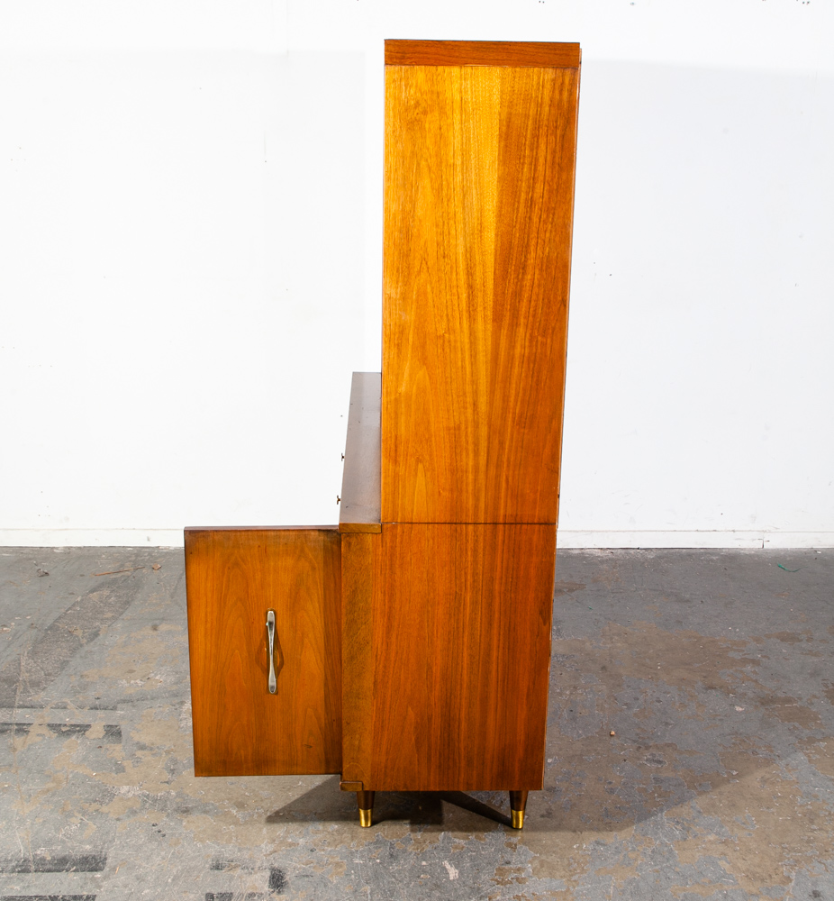 Mid Century Modern China Cabinet Stanley Hutch Storage Glass Doors Drawer Walnut Wood - Image 5