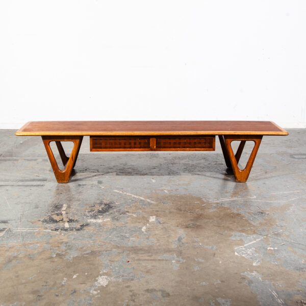 Mid Century Modern Coffee Table Walnut Wood Lane Perception Long Cocktail Surfboard Mcm Vintage Danish Denmark  Long Rectangle - Image 4