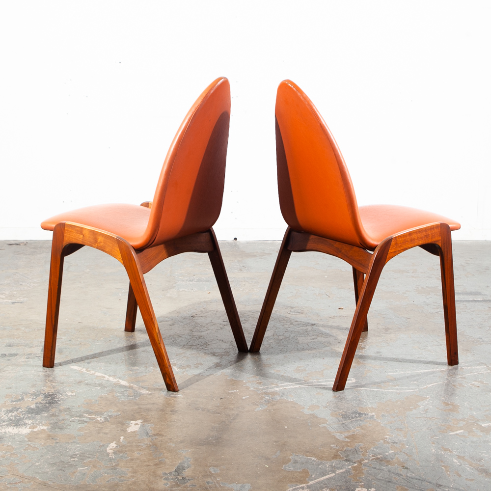 Mid Century Modern Dining Chairs Set Chet Beardsley Walnut Orange Cal  Vintage Design Mcm