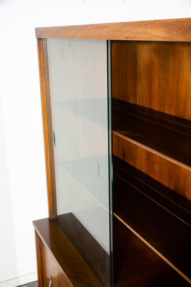 Mid Century Modern China Cabinet Stanley Hutch Storage Glass Doors Drawer Walnut Wood - Image 9