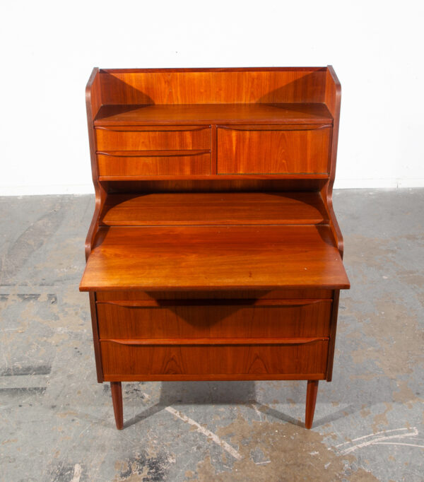 Mid Century Danish Modern Secretary Desk Teak Mirror Desk Denmark Drawers Shelf Vintage - Image 9