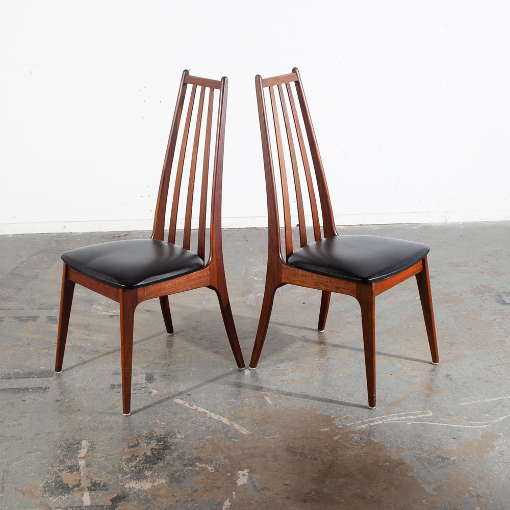 Mid Century Modern Dining Chairs Set 8 Armchairs Solid Walnut Wood Richbilt High Back Black Captains Drexel - Image 4