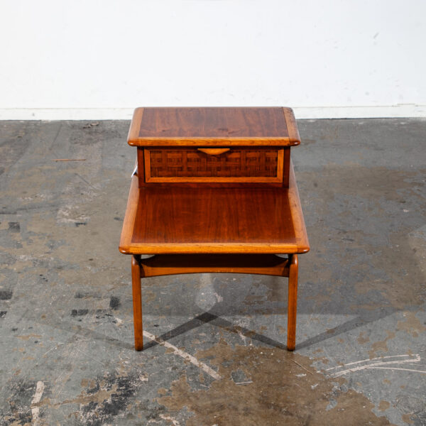Mid Century Modern Nightstand End Side Table Lane Drawer Basket Weave Rhythm VG Danish Denmark Vintage  Mcm  Walnut Wood - Image 4