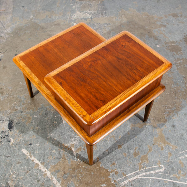 Mid Century Modern Nightstand End Side Table Lane Drawer Basket Weave Rhythm VG Danish Denmark Vintage  Mcm  Walnut Wood - Image 5