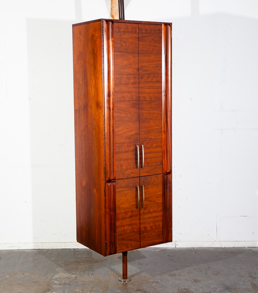 Mid Century Modern Bar Cabinet Tension Pole Solid Walnut Wood Liquor Glenn California