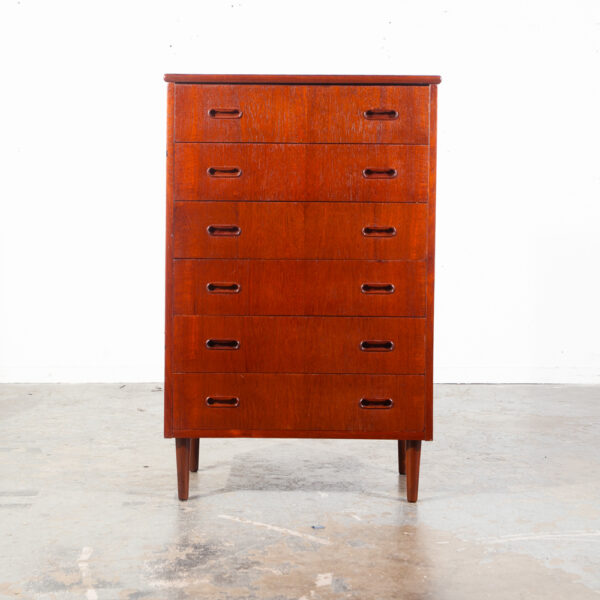Mid Century Danish Modern Highboy Dresser 6 Drawer Teak Denmark Vintage Restored Tall High Storage - Image 2