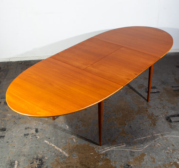 Mid Century Danish Modern Vintage Dining Table Oval Teak Extension Dux Accordion Leaf Mcm
