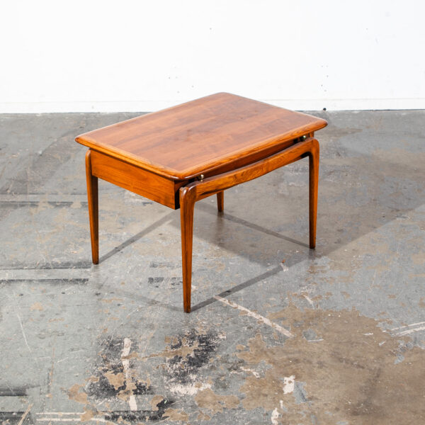 Mid Century Modern Side Table End Nightstand Lane Drawer Basket Weave Rhythm NM Vintage Danish Denmark Mcm Walnut Wood Pecan End Table - Image 5