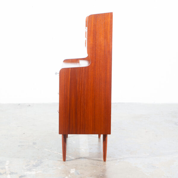 Mid Century Danish Modern Secretary Desk Teak Mirror Desk Denmark Drawers Shelf Vintage - Image 5