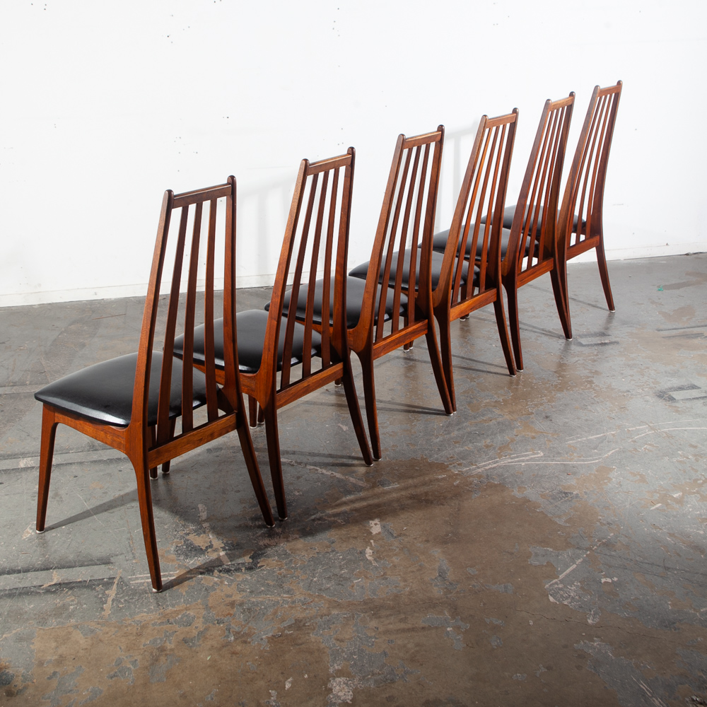 Mid Century Modern Dining Chairs Set 8 Armchairs Solid Walnut Wood Richbilt High Back Black Captains Drexel - Image 3