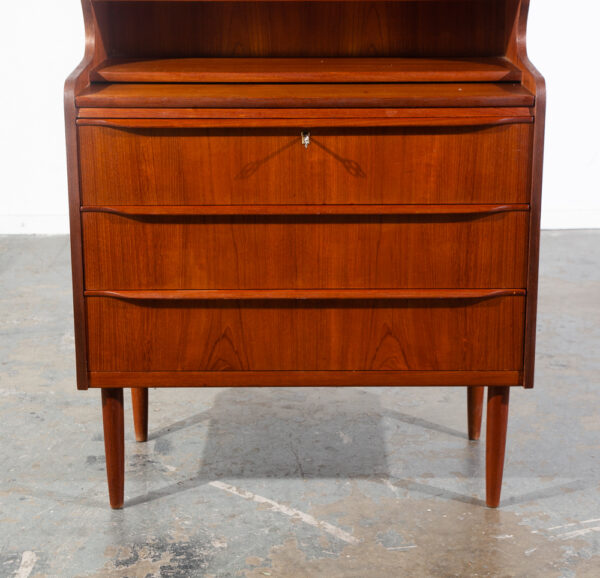 Mid Century Danish Modern Secretary Desk Teak Mirror Desk Denmark Drawers Shelf Vintage - Image 12