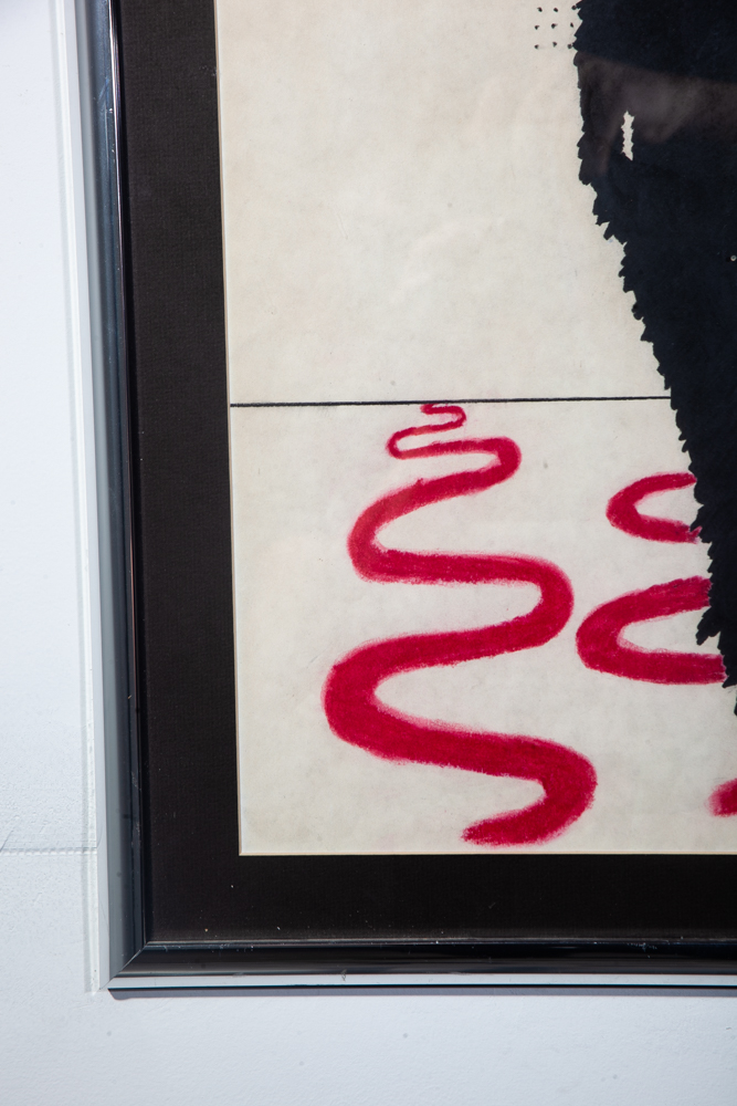 Mid Century Modern Abstract Original Art Black Red Abstract Pen Pop Signed Shadow - Image 5